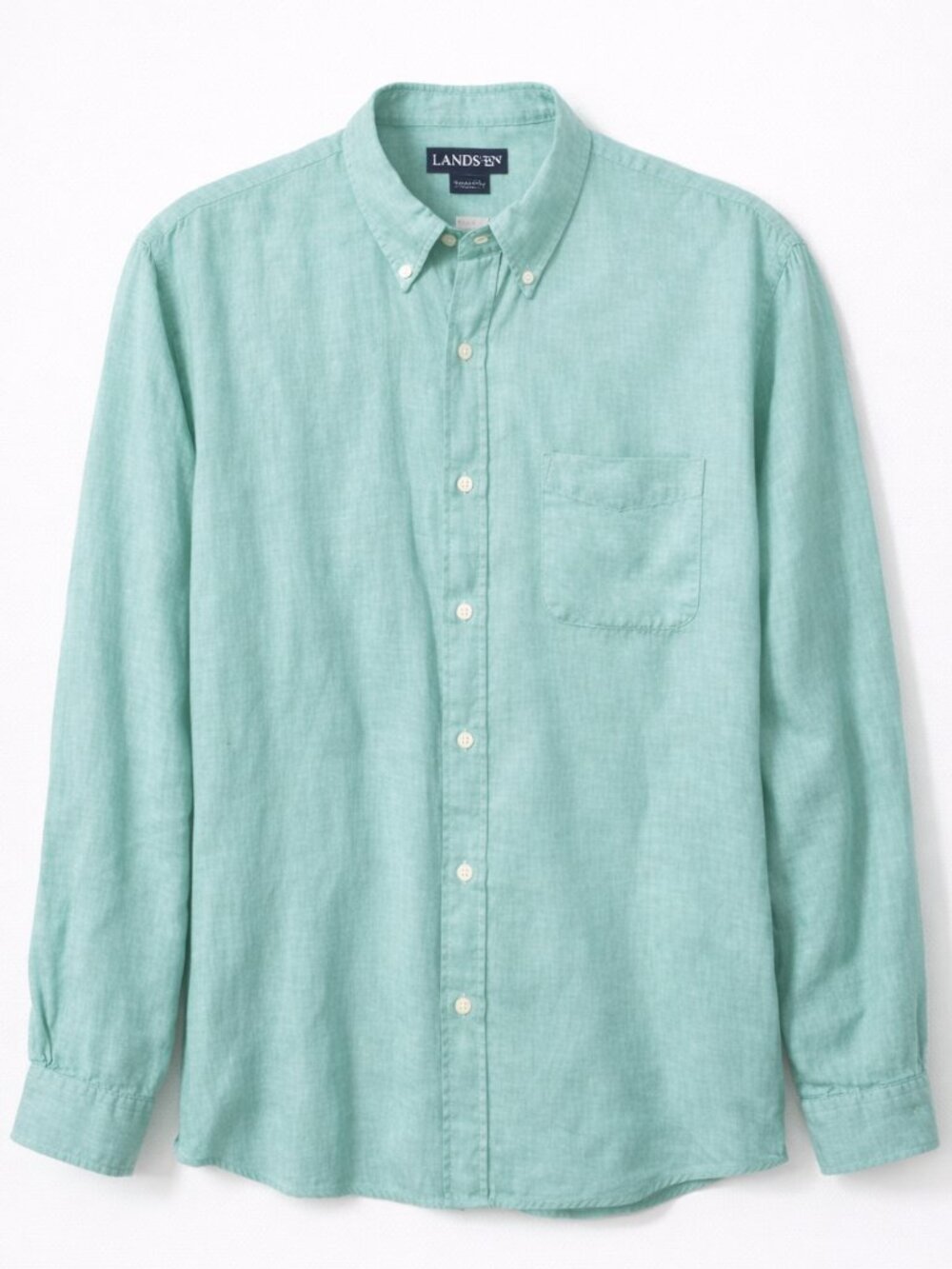 Vintage 90s Lands' End Men's Silk Linen Button Down Size XL Preppy Green‎ Office